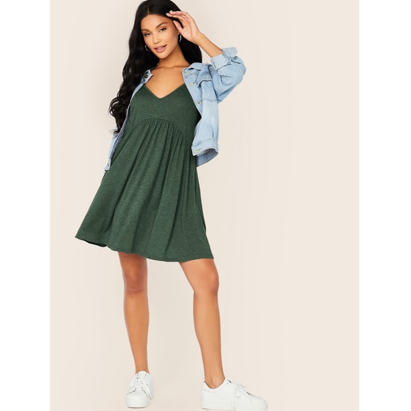 Casual Army Green Criss Cross Back Mini Dress - Picture 5 of 6